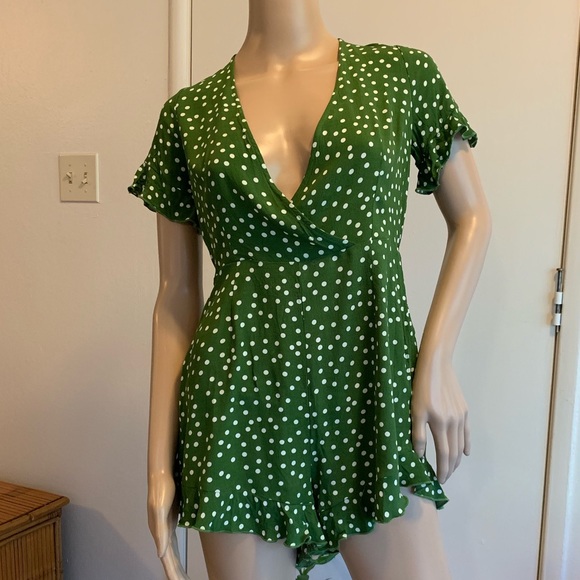Forever 21 Pants Jumpsuits Forever 2 Green Polkadot Romper Poshmark